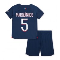 Paris Saint-Germain Marquinhos #5 Heimtrikotsatz Kinder 2023-24 Kurzarm (+ Kurze Hosen)